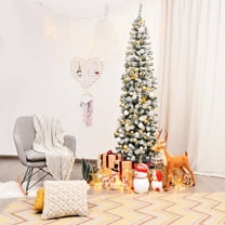 Costway 7.5Ft Unlit Hinged Snow Flocked Artificial Pencil Christmas Tree with 641 Tips