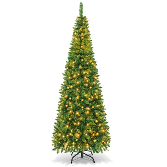 Costway 7.5ft Pre-Lit Hinged Pencil Christmas Tree 350 White Lights