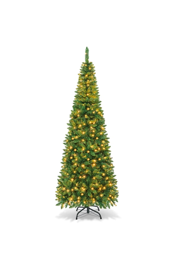 7.5ft Pre-Lit Hinged Pencil Christmas Tree 350 White Lights