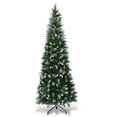 thumbnail image 1 of Costway 7.5ft Snow Flocked Pencil Christmas Tree Hinged Pine Cones, 1 of 11