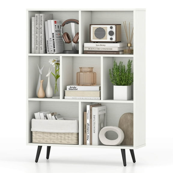 Costway 7 Cube Bookcase 3-Tier Modern Storage Organizer with 4 Metal Legs Bookshelves
