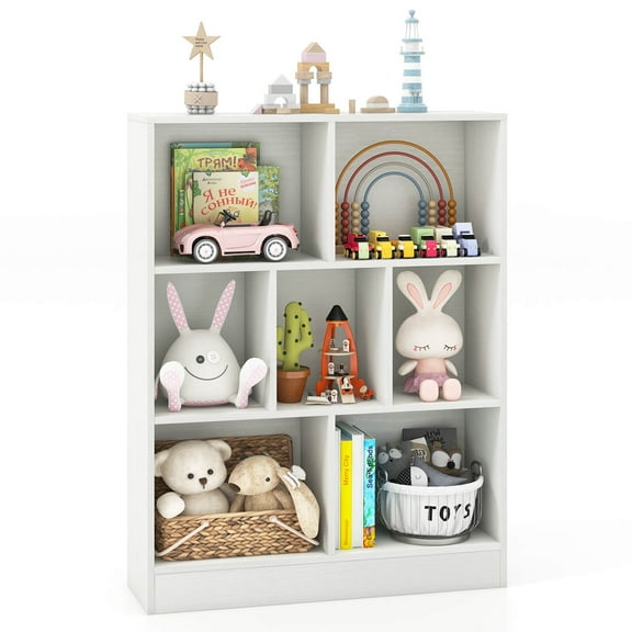 Costway 7-Cube Bookcase for Kids 41" Wooden Toy Storage Organizer Freestanding Bookshelf White