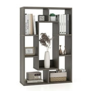 Costway 7-Cube Geometric Bookshelf with Anti-Toppling Device Modern Open Bookcase Grey