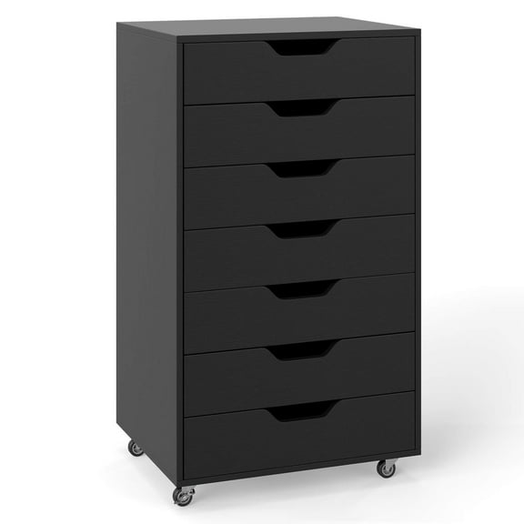 Costway 7-Drawer Chest Mobile File Cabinet Vertical Filing Organizer with Lockable Wheels Black