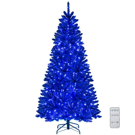 Costway 7 FT Artificial Christmas Tree with 900 Branch Tips 340 LED Lights 3 Lighting Modes