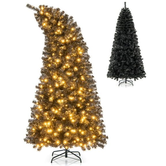 Costway 7 FT Artificial Halloween Christmas Tree with Bendable Top Section 1050 Branch Tips 340 Lights