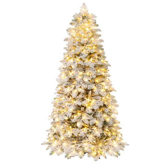 Costway 7 FT Artificial Snow-flocked Christmas Tree with 160 Balls, Lights, 806 Branch Tips