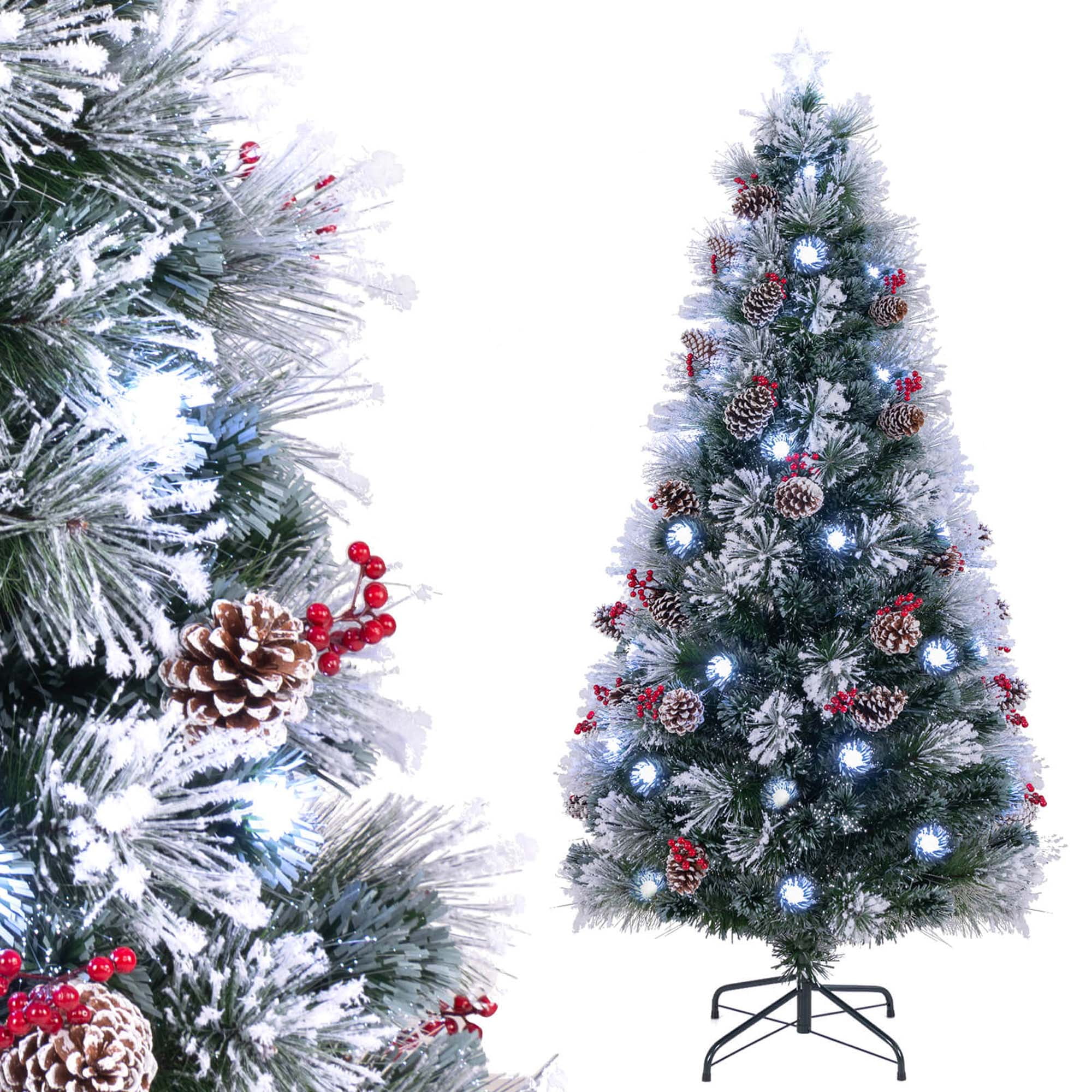 7 ft Green and White PVC Christmas Tree with LED Lights