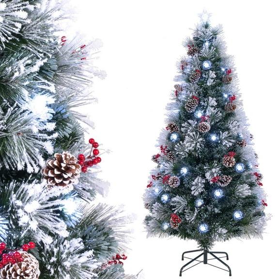 Costway 7 FT Flocked Christmas Tree Artificial Xmas Tree with 270 Branch Tips &Pine Needles