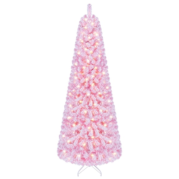Costway 7 FT Flocked Fir Christmas Tree with 738 Full Branch Tips 280 Warm White LED Lights