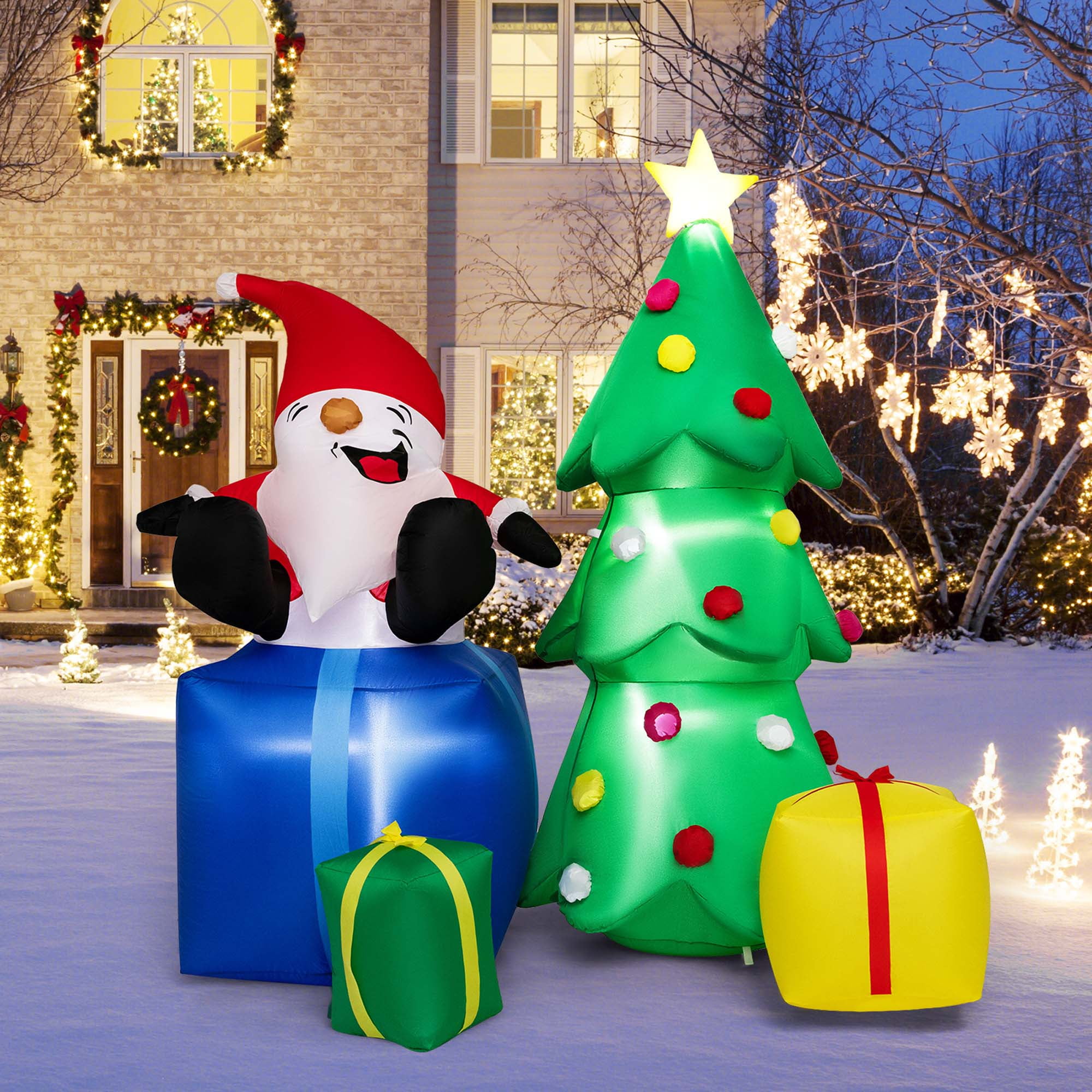 Costway 7 FT Inflatable Christmas Lighted Santa Claus & Christmas Tree ...