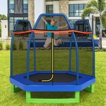Costway 7 FT Kids Trampoline with Safety Enclosure Net Spring Pad Indoor Outdoor Heavy Duty Blue