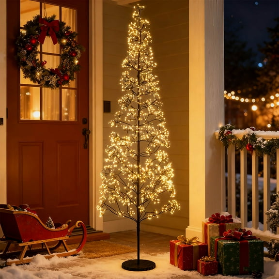 Costway 7 FT Lighted Alpine Tree with 2100 White Light LED Lights,Weighted Base for Party