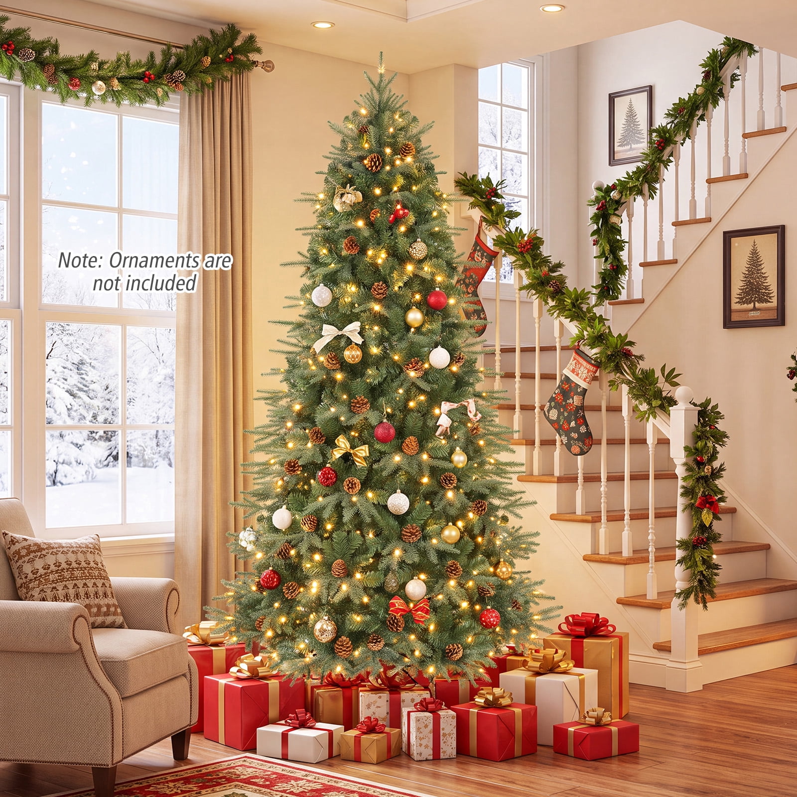 Costway 7 FT Pre-Lit Artificial Christmas Tree Hinged with 460 Warm White LED Lights