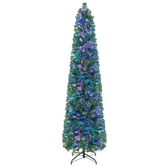 Costway 7 FT Pre-Lit Artificial Xmas Tree with Colorful Fiber Optics & 697 PVC Branch Tips