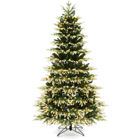 Costway 7 FT Pre-Lit Christmas Tree 3 Modes Hinged with Quick Power Connector & 500 Lights