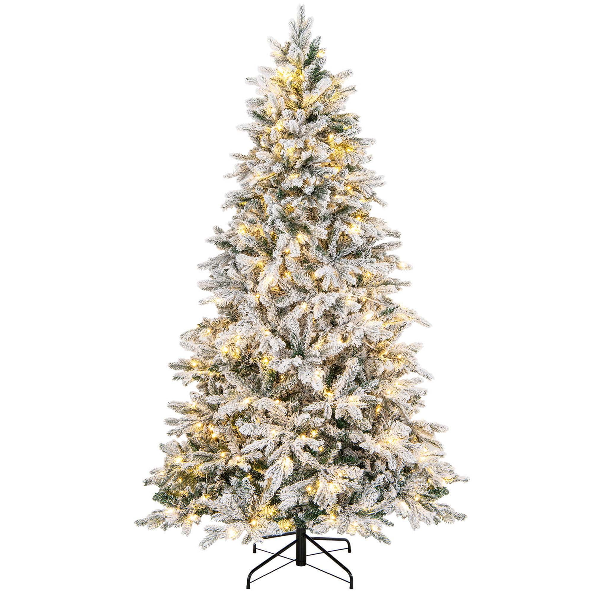 Costway 7 FT PreLit Flocked Christmas Tree Hinged w/ 300 LED Lights