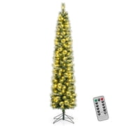 Costway 7 FT Pre-Lit Pencil Artificial Christmas Tree with 150 LED Warm White Lights,8 Modes