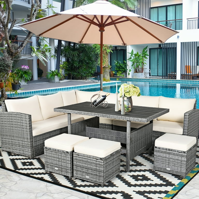 Patio couch dining set hot sale