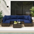 thumbnail image 1 of Costway 7 PCS Patio Rattan Furniture Set Sectional Sofa Cushioned Garden Blue, 1 of 11