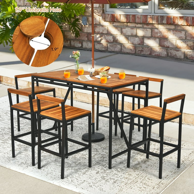 Costway 7PCS Outdoor Dining Furniture Set, Patio Rattan Bar Stools