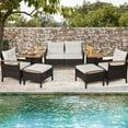 thumbnail image 1 of Costway 7 Piece Pe Rattan Outdoor Patio Bar Set with Ottoman, Black/Off White, 1 of 9