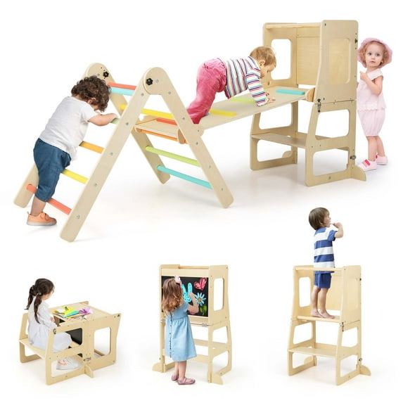 Costway 7-in-1 Toddler Climbing Toy Set with Reversible Ramp Convertible Step Stool Multi-colored