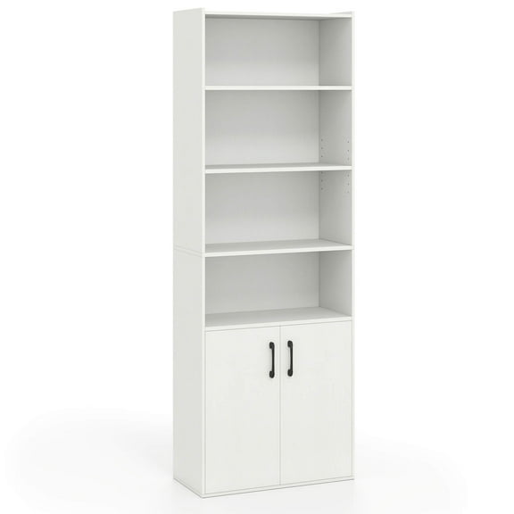 Costway 70" Bookcase with Adjustable Shelves with 2-Door Cabinet Multipurpose Display Rack White