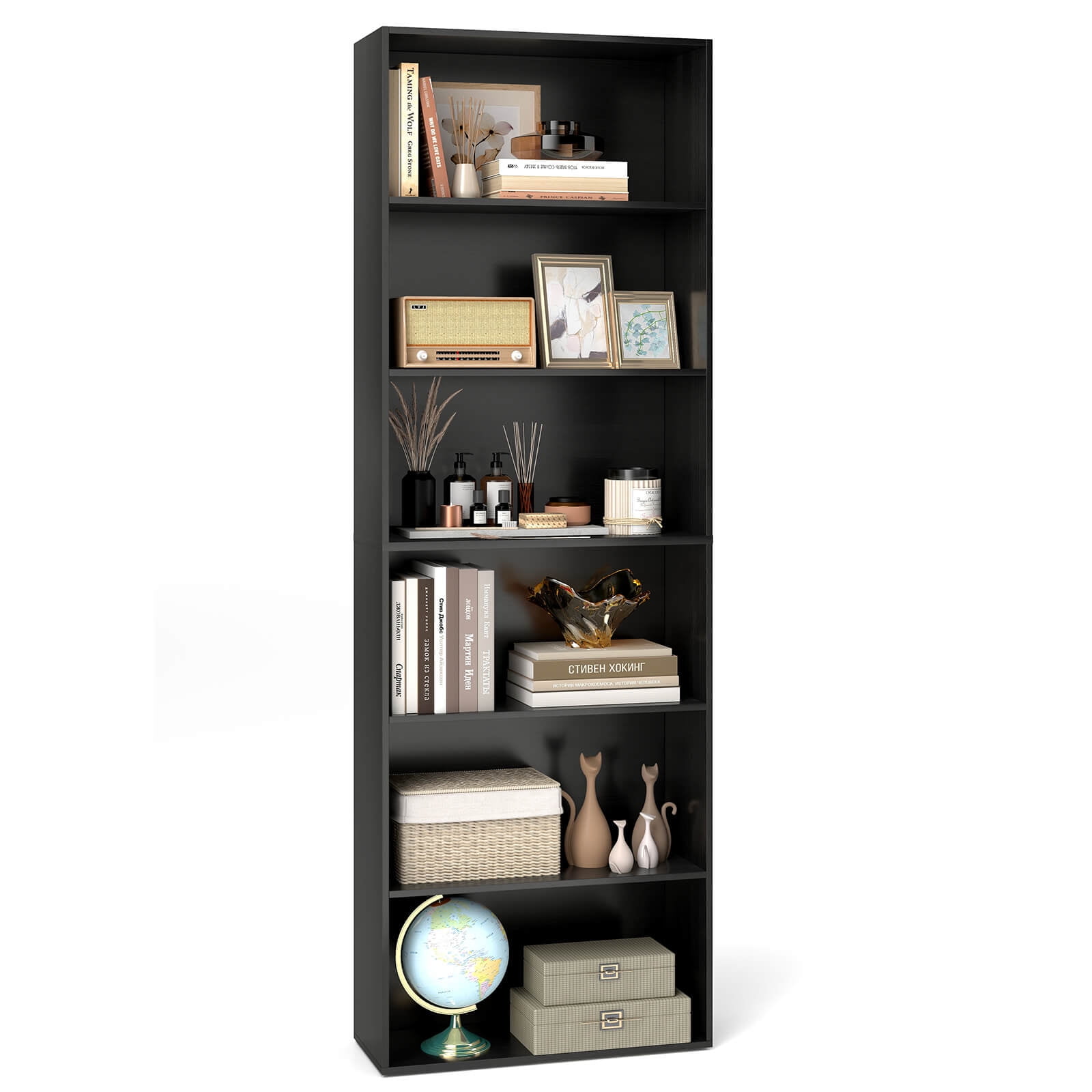 Costway 70" Tall 6-Tier Bookcase with 6 Open Shelves Anti-Toppling Kits for Living Room Black