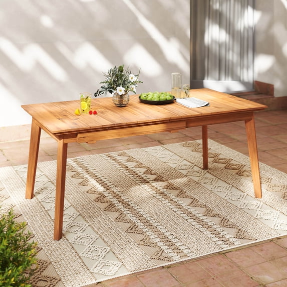 Costway 71"-94" Rectangular Teak Wood Table Patio Extendable Dining Table for 6-8 People,