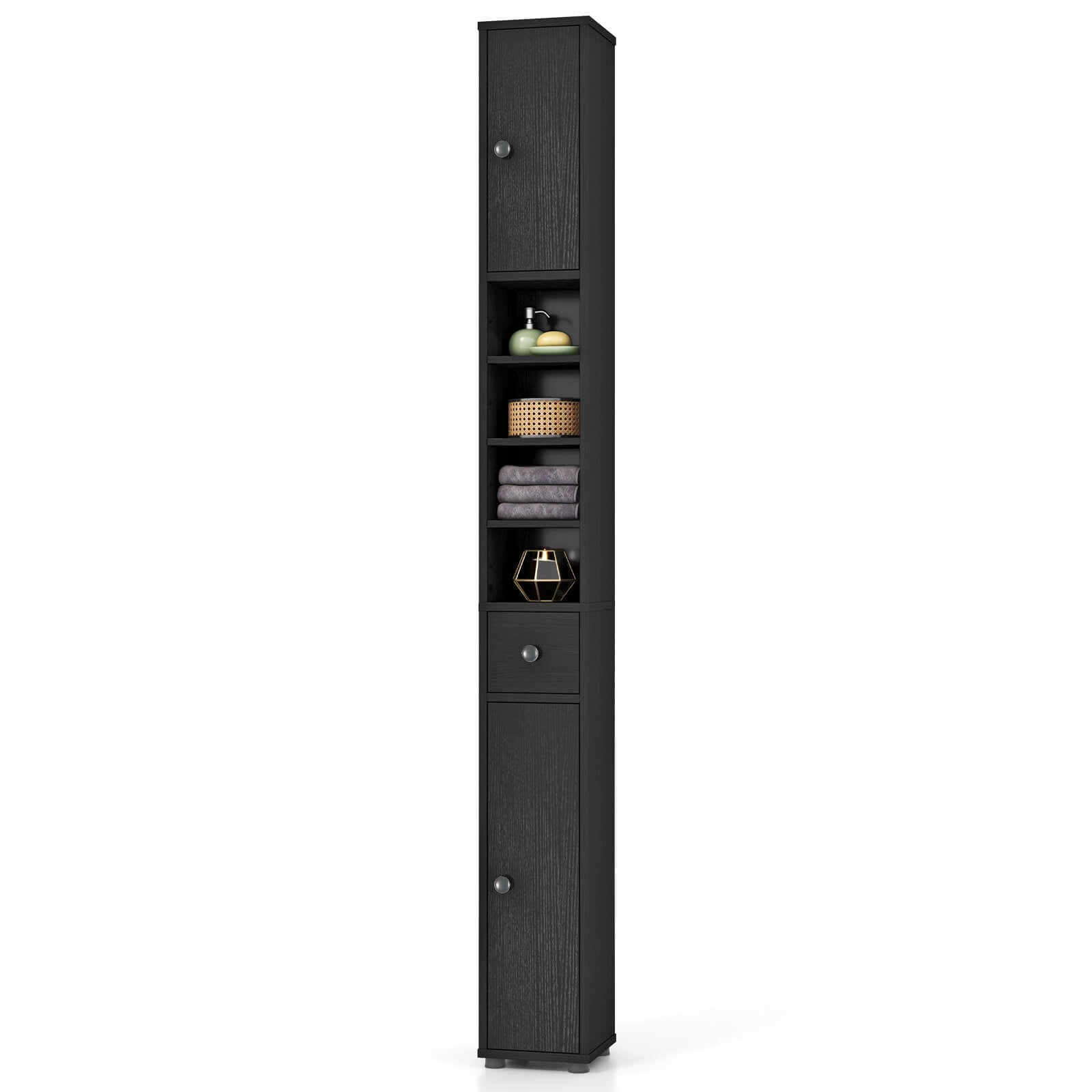 Costway 71" Slim Bathroom Storage Cabinet with 2 Doors 5 Adjustable Shelves 1 Drawer Black