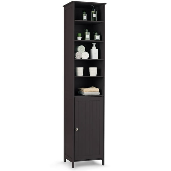 Costway 72'' Bathroom Tall Floor Storage Cabinet Freestand Shelving Display Brown