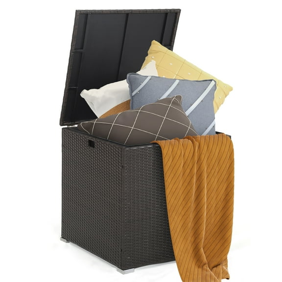 Costway  72 Gallon Patio Rattan Wicker Storage Deck Box Container with Liner Garden