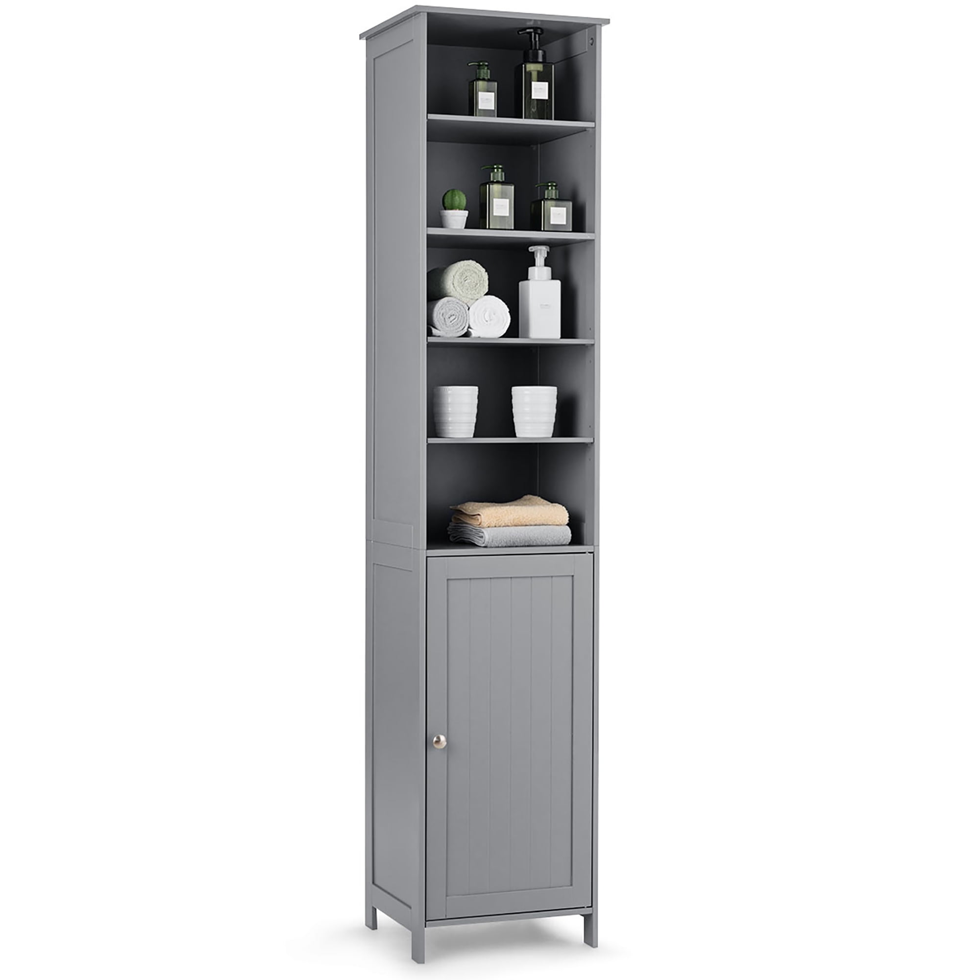 Gray Tall MDF Living Room Cabinet with Adjustable Shelving