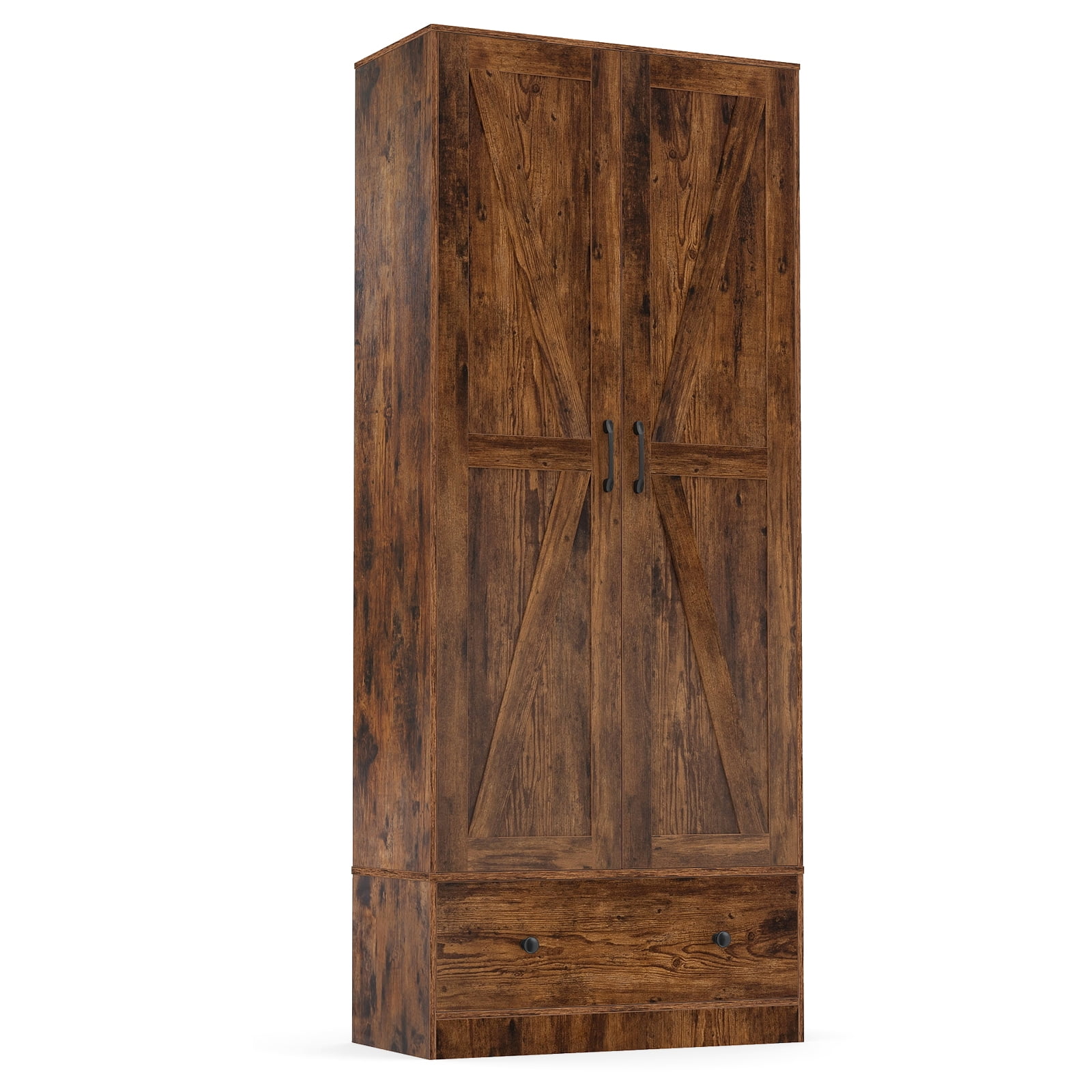 Costway 72" Tall Kitchen Pantry Cabinet, Farmhouse Wooden Cupboard with 2 Doors, Drawer Rustic Brown