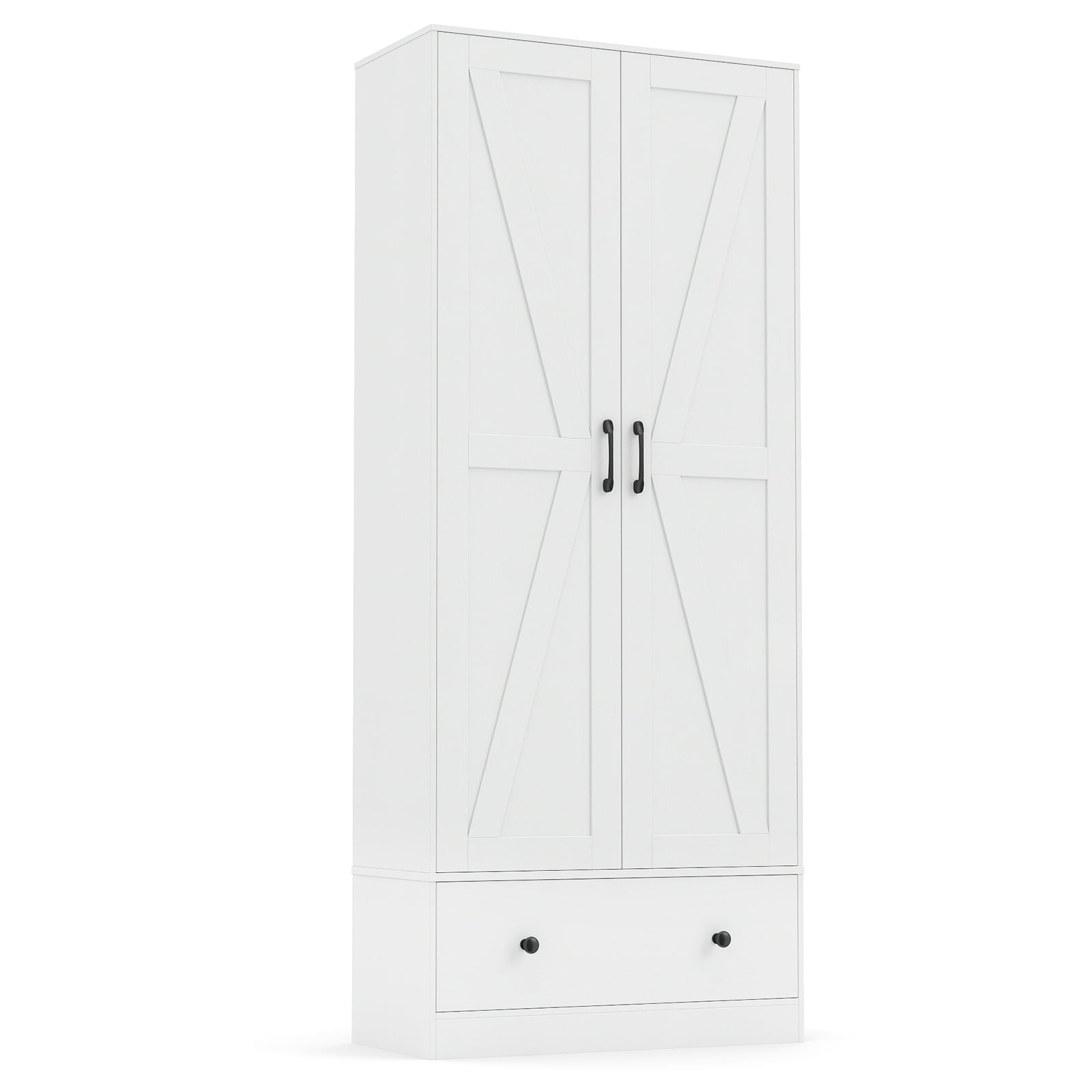 Costway 72" Tall Kitchen Pantry Cabinet, Farmhouse Wooden Cupboard with 2 Doors, Drawer White