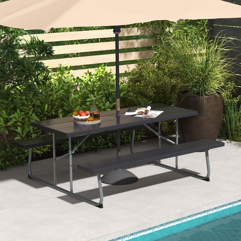 Costway Large Outdoor Folding Picnic Table Set, 72 in., Black