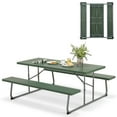 thumbnail image 1 of Costway Folding Picnic Table with 2 Benches All Weather Wood-like Tabletop Umbrella Hole Green, 1 of 11