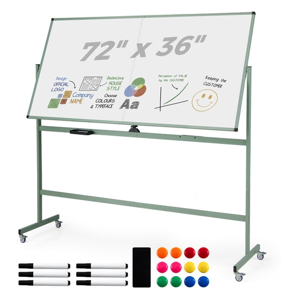 Costway 72" x 36" Double-Sided Magnetic Whiteboard with Stand and Aluminum Alloy Frame Green