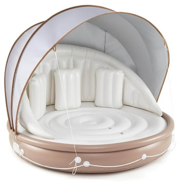 Costway 73" Tanning Pool Lounger Float with Retractable & Removable Canopy SPF50  White