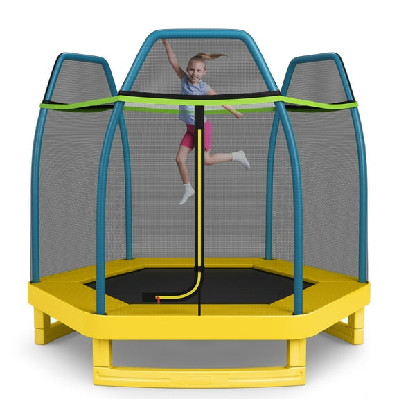 Costway 7FT Kids Trampoline Outdoor Indoor Recreational Bounce Jumper Yellow
