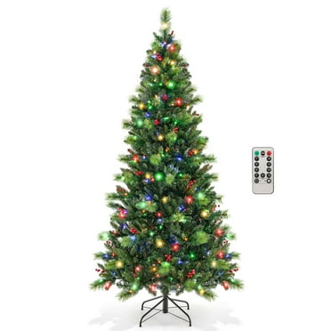 Costway 7FT Pre-Lit Artificial Christmas Tree 9 Lighting Modes with 400 LED Lights & Timer