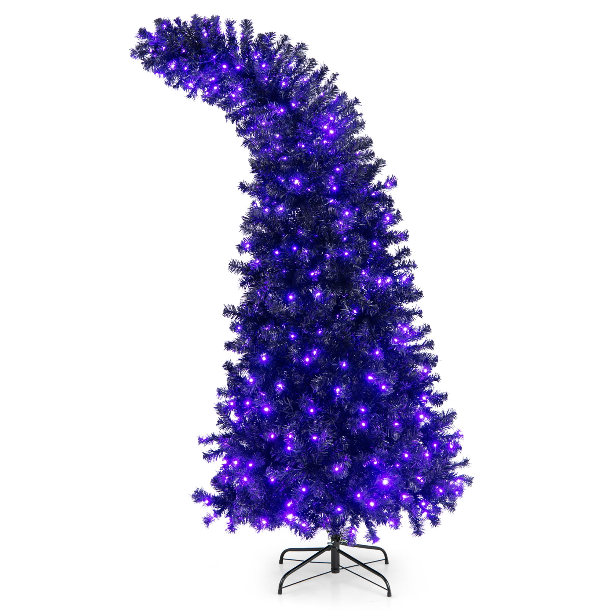 Costway 7FT Halloween Pre-Lit Stand LED Tree w/ 400 Purple & Orange ...
