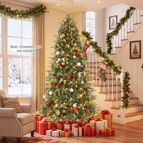 Costway 7 FT Pre-Lit Artificial Christmas Tree Hinged with 460 Warm White LED Lights