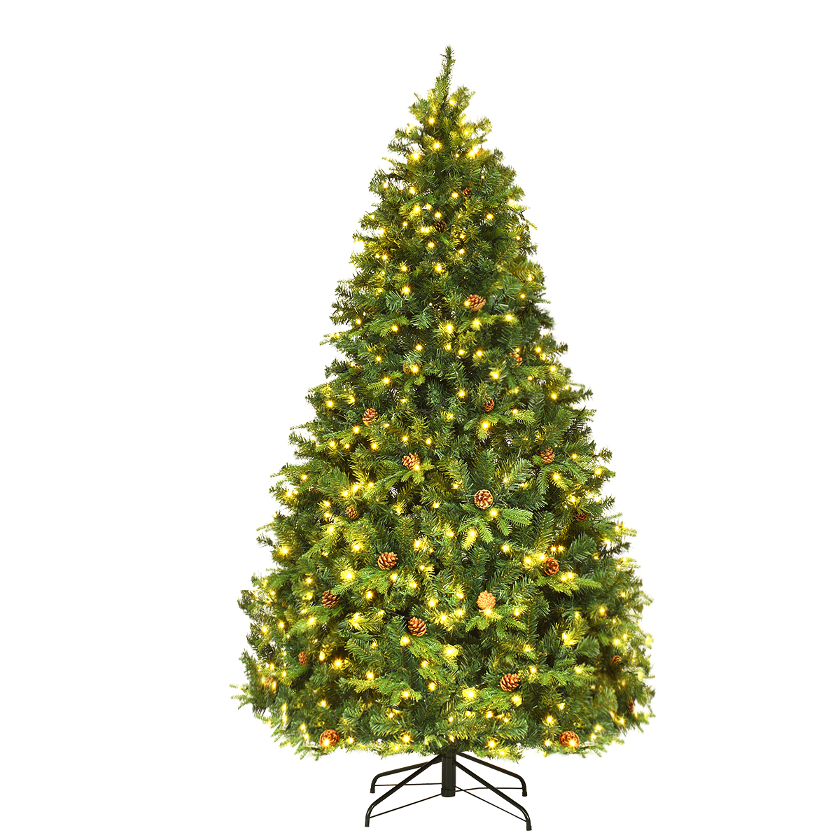 Costway 7Ft Pre-Lit Christmas Tree Hinged 460 LED Lights Pine Cones ...