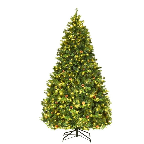 Costway 7Ft Pre-Lit Christmas Tree Hinged 460 LED Lights Pine Cones