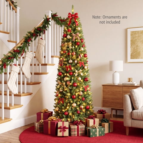 Costway 7 FT Pre-Lit Pencil Christmas Tree Hinged with 350 LED Lights