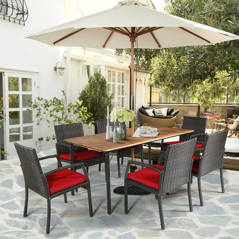 Outdoor dining table set with umbrella hole new arrivals