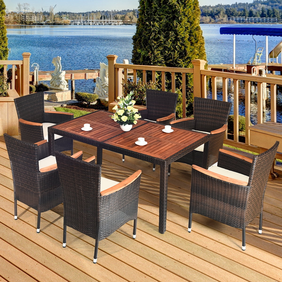 Costway Outdoor Dinner Furniture, 7PCS Patio Ratta