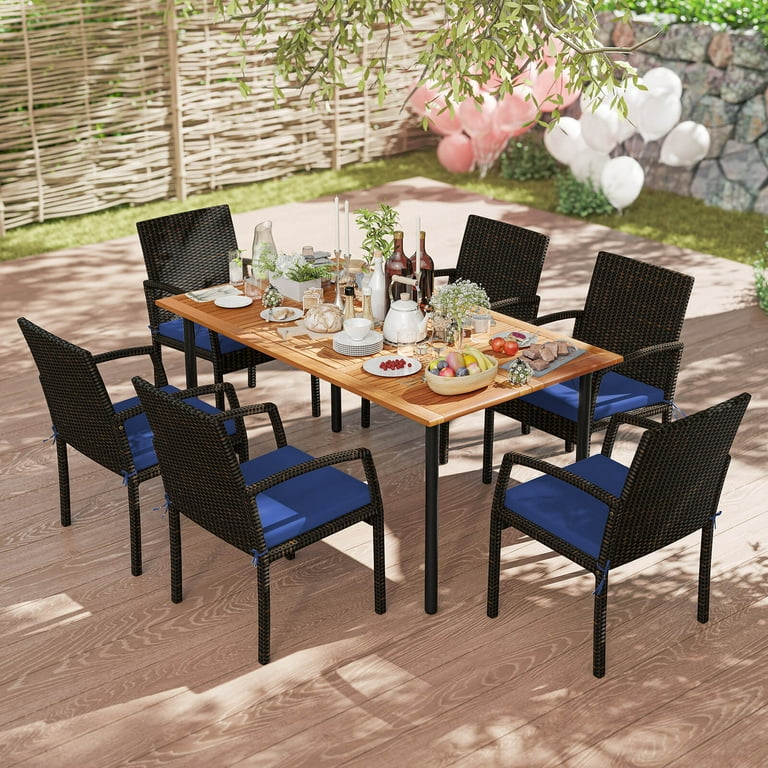 Wicker Piece Outdoor Dining Set With Umbrella Hole Costway